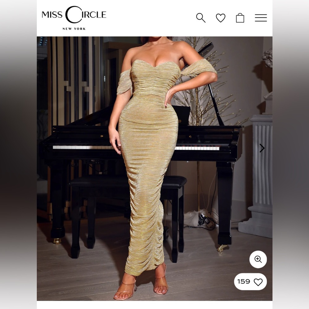 Gold Off Shoulder Chiffon Dress